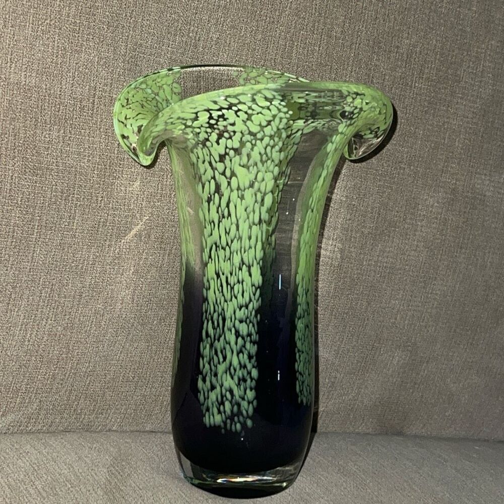 Vintage Teleflora Hand Blown Spring Glass Vase |Green Purple | 8" Tall